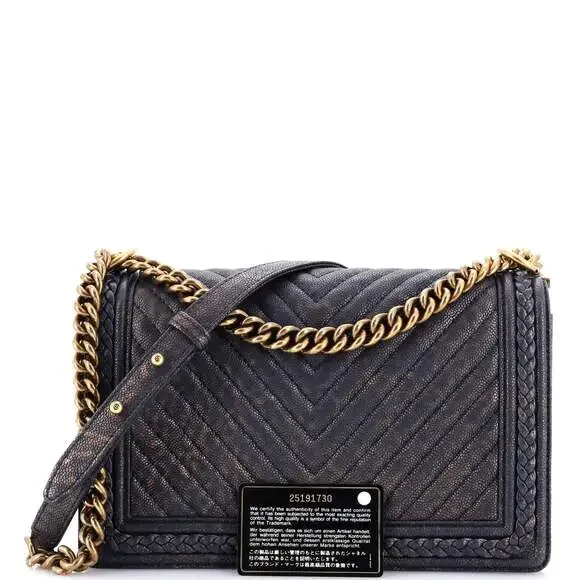Braided Boy Flap Bag Patinated Chevron #205365C40B Shoulder Bags